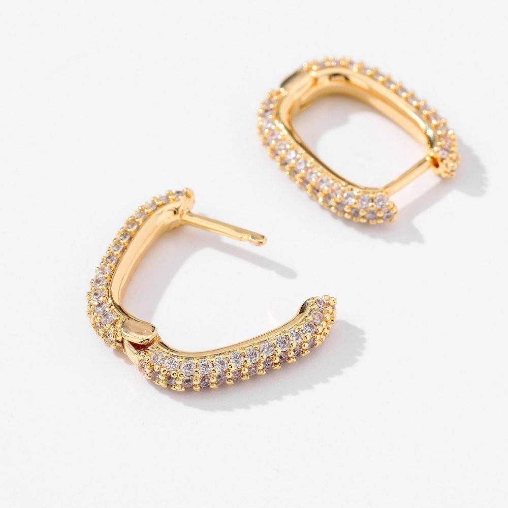 18k Gold Plated Zirconia U Shape Mini Huggie/Hoops